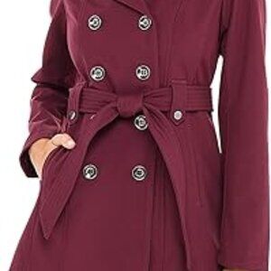 Sebby Collection Women's Soft Shell Trench Coat Water Resistant with Hood Small